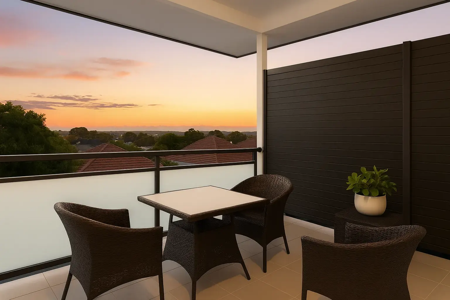 the balcony at Rockdale at sunset